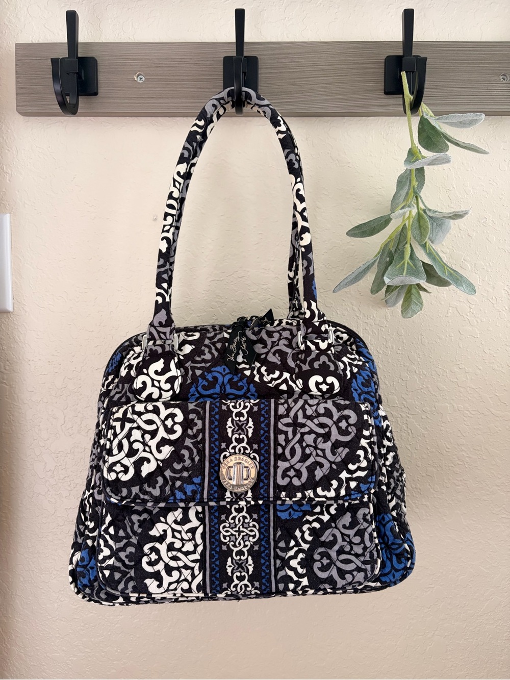 VERA BRADLEY Quilted Satchel Tote  Retired Print Gray White Blue Paisley